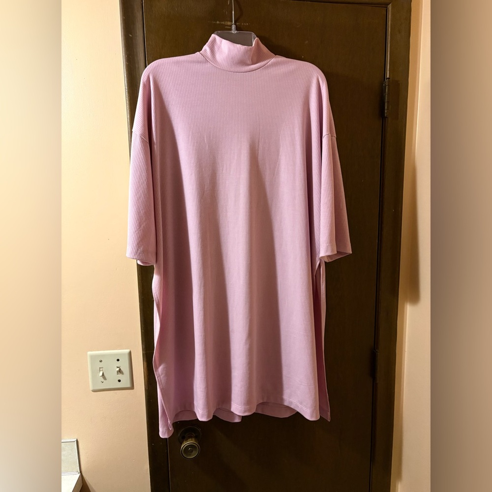 Dressed in Lala pink ribbed mockneck dress